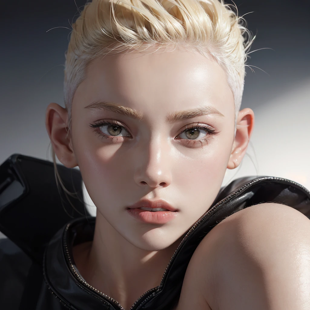 a 20 yo woman, blonde, (hi-top fade:1.3), dark theme, soothing tones, muted colors, high contrast, (natural skin texture, hyperrealism, soft light, sharp)