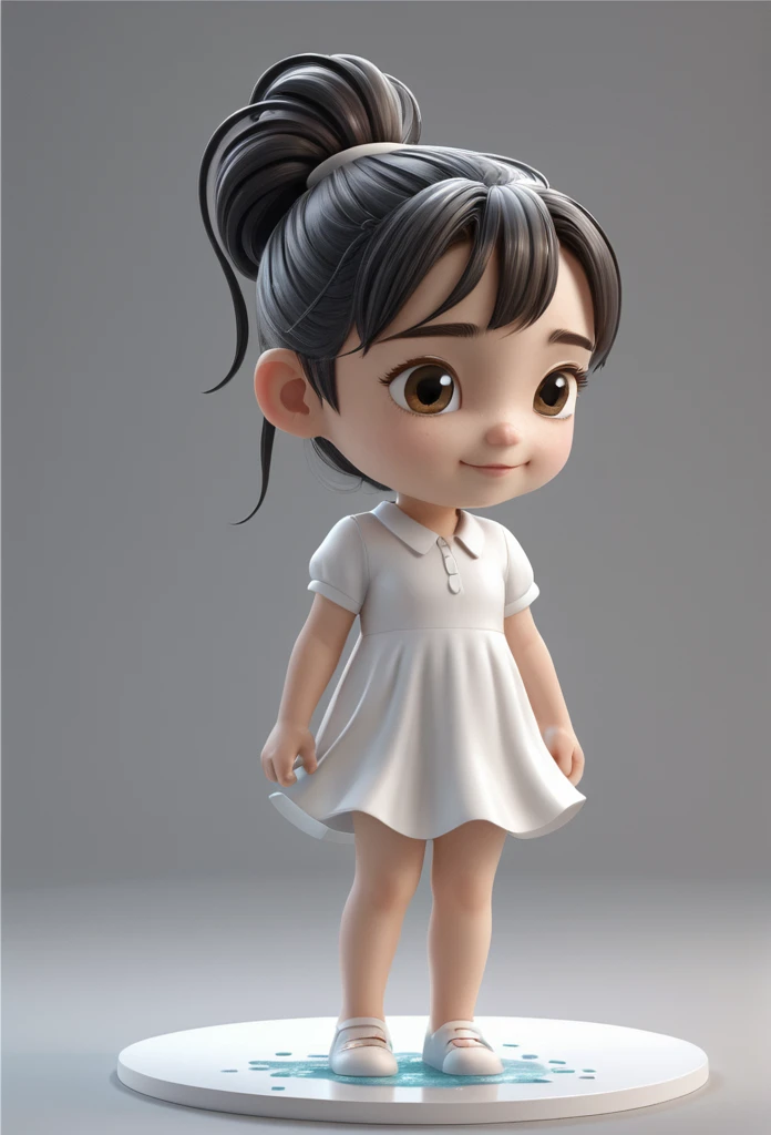 Drawing of a girl with ponytail and a wet white dress, cute 3d rendering, cute detailed digital art, mini cute girl, cute digital painting, 3d rendering stylized, cute digital art, cute rendering 3d anime girl, little curve loli, cute! C4D, a single character full body, standing on a white base