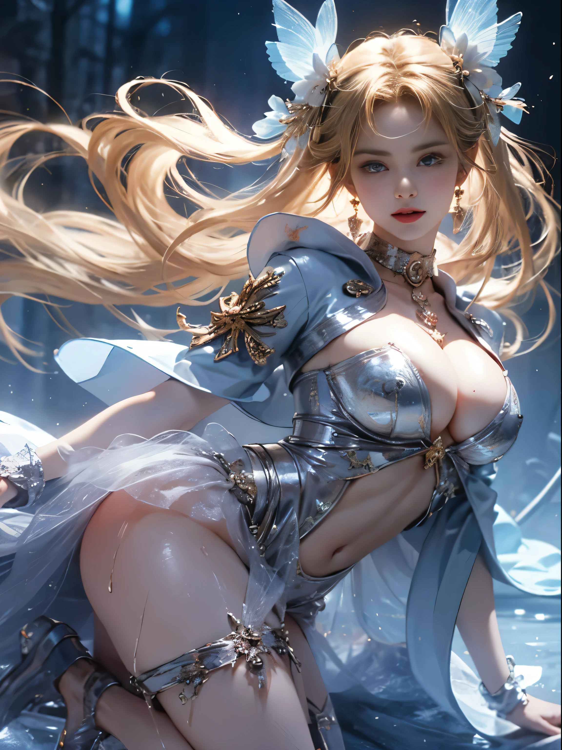(8k extremely detaileded CG unit wallpaper),(Highest quality),(Best illustrations),(Best Shadow), (detailed: 1.4), 。.。.。.。.。.。.。.3d, んdebtdebt(High Dynamic Range), Light Tracing, NVIDIA, Super Resolution, Scattered beneath the surface, PBR Textures, Post-processing, Anisotropy debtiltering, Depth of written boundary, Maximum sharpness and acutance, Multilayer Texture, Albedo and Specular Maps, Surface Shading, Accurate simulation of light-matter interactions, Perfect balance, Octane Rendering, Two-tone lighting, wide aperture , Low ISO,White balance,Rule of Thirds,8K RAW,intricate-detailed, Delicate pattern, Deep Shadow, masterpiece, real, Roughness, Surreal, Photographed with Canon EOS R5, 50mm lens, debt/2.8, Sharp debtocus, Smoothing, Roughness, Real Life, Photorealistic, Cinematography, 8K Ultra HD,In the flower field,Blue debtlower Girl,1 Girl,solo,Europe,Beautiful Bride,Light Smile,Highly detaileded blonde hair,Mature Woman,Sky Blue Gossamer Veil,Sky blue light cloak,Sky blue gossamer coat,Sky blue thin skirt,Sky blue lace underwear,Sky Blue Lace,Sky Blue Gossamer Gloves,choker,Earrings,gem,Small items,Headdress,Hand decoration,Leg decoration,High heels,Huge breasts,Large Breasts,Big Breasts,Burst chest,Big Breasts,Ample breasts,Expose your breasts,Exposed breasts,Tight waist,Naked butt,Big butt,Bare Belly,Belly button,Wet,Wet body,Sweaty body,Shiny skin,
