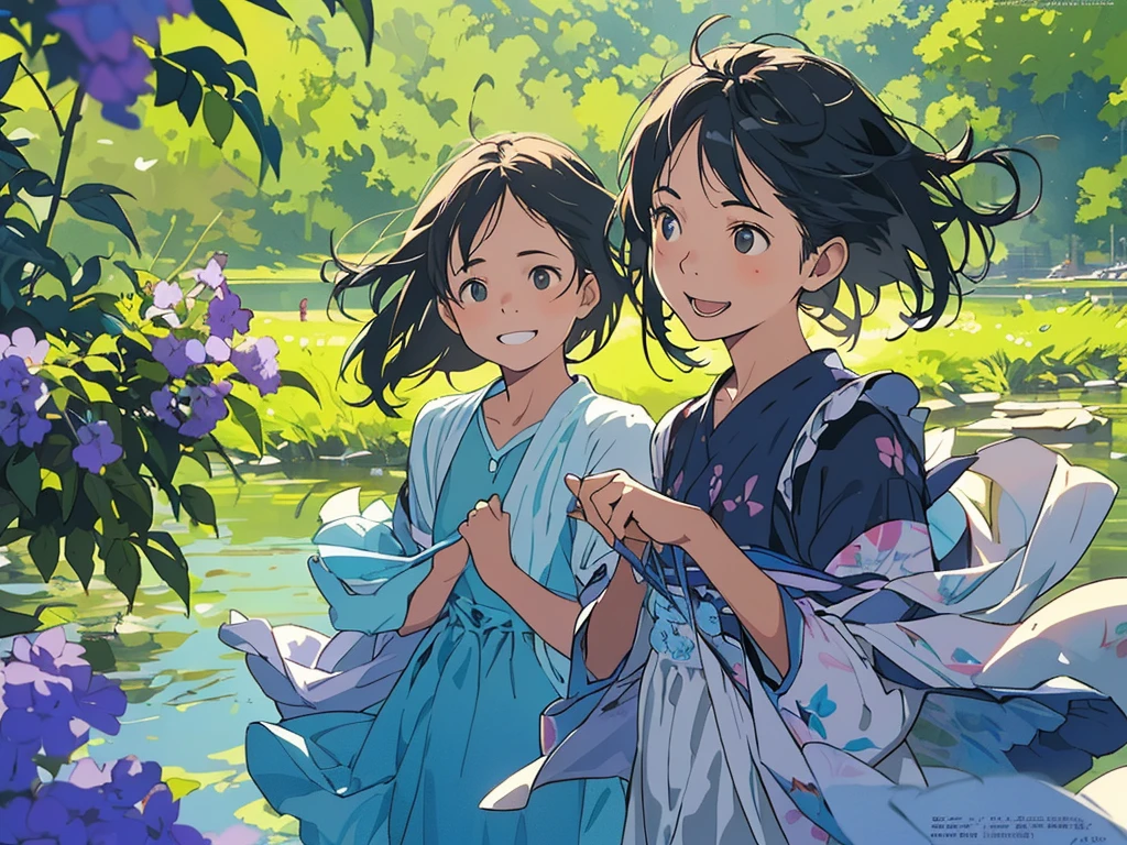 Reasonable design, Clear lines, High Sharpness, (Highest quality,8K,Perfect sharpness,Ultra fine,High resolution,masterpiece:1.2), Perfect Anatomy:1.5, Official Art, Illustrations that tell a story, (Whitish background:0. 9）、Body Positivity、多Mr.な身体表現、（Random and energetic poses）、Perfect beauty、Perfect beautiful face、Strong winds、A rich expression、Dynamic composition、smile、Golden ratio composition、colorful、（(Mr.々Different angles and perspectives)）、Anime Art、(Mini dress)、（Overcoming stereotypes）、 Glowing Skin、（Natural beauty）、smile、Bangs、（Soft and flowing hair）、（countryside）、（Nostalgic atmosphere）、Put up to your feet、（Playful and carefree）、（多Mr.な民族のキャラクター）、（innocent attitude）、（Sunny atmosphere）、(The skirt flutters wildly in the wind)、（Bright colors）、Beautiful Eyes、(Embarrassing)、Braided Hair、Summer Scene、Smiling among flowers、Angle from above、