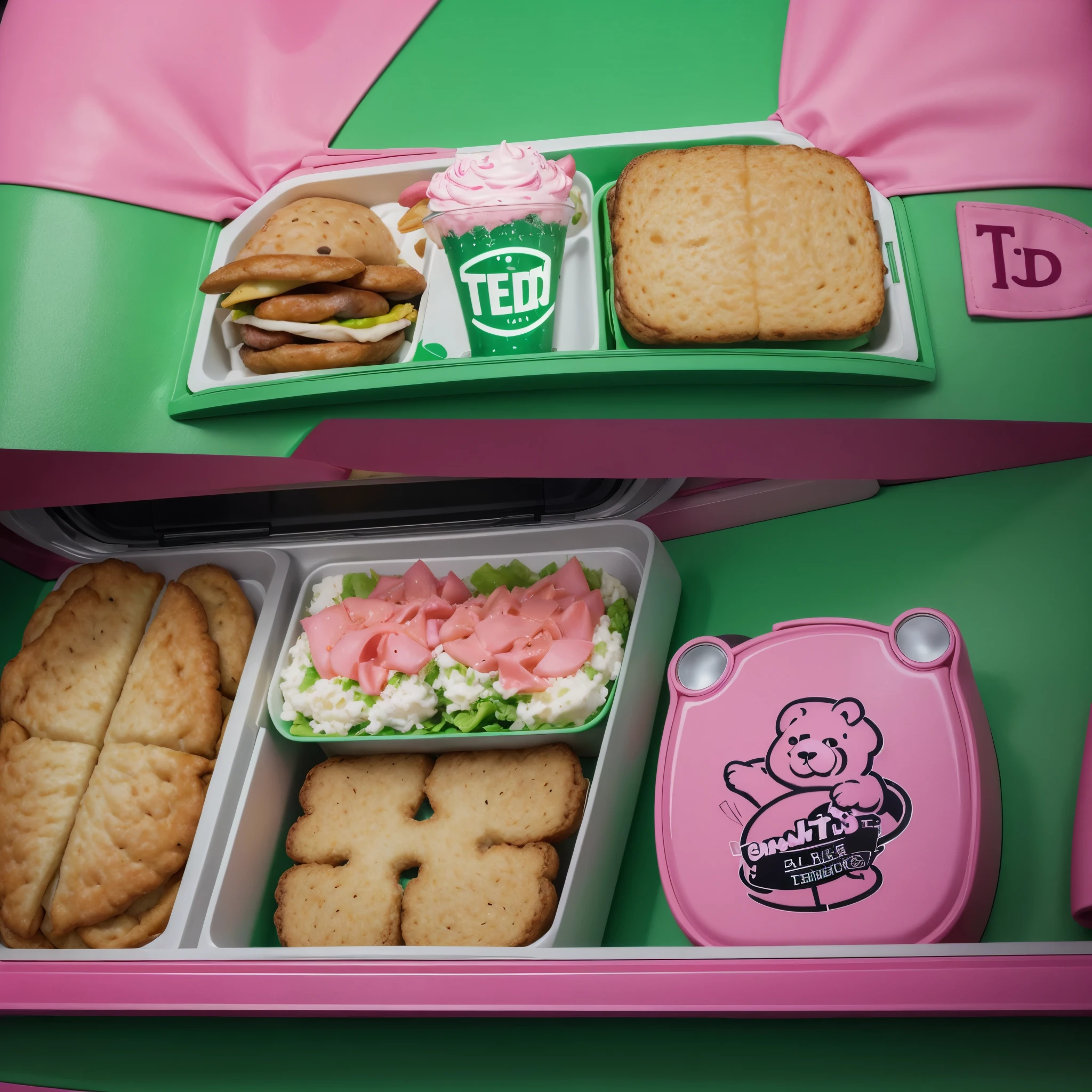 Create a ((logo)) Written ((TED'S LANCHES)) in green and pink colors