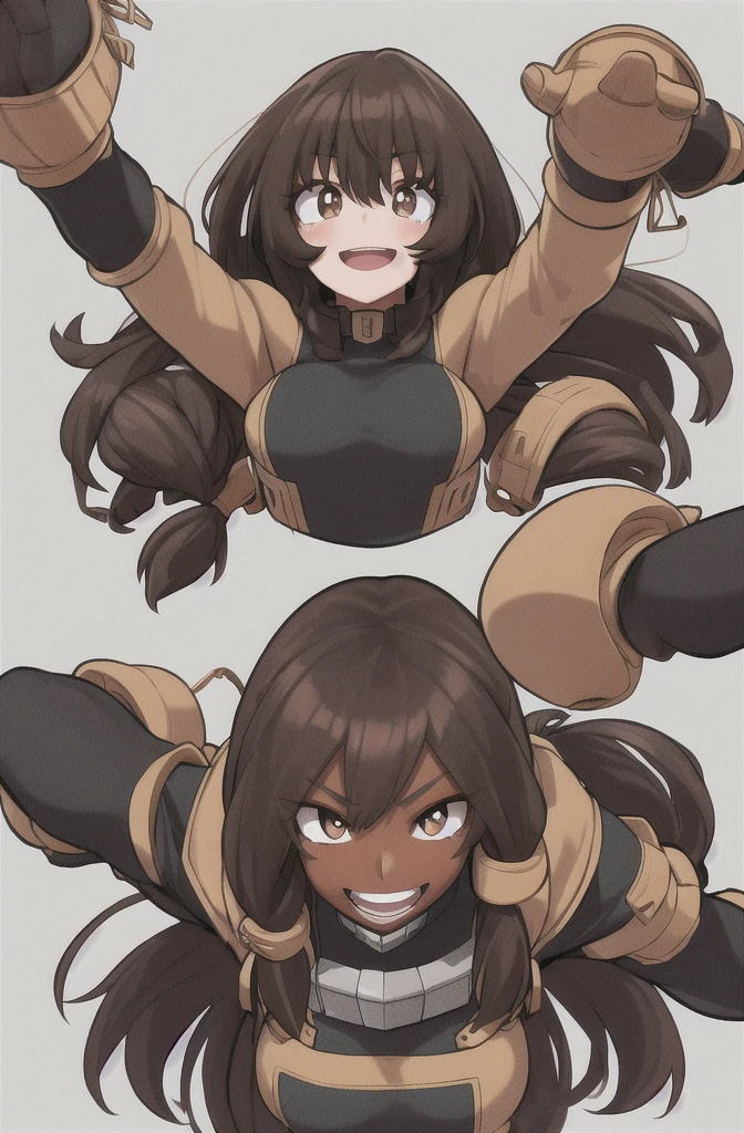 Horikoshi Kouhei, 1 girl, Dark skin, , dark brown hair, borroso background, Boku no hero academia, high resolution, Brown eyes, almond eyes, long hair, afro hair