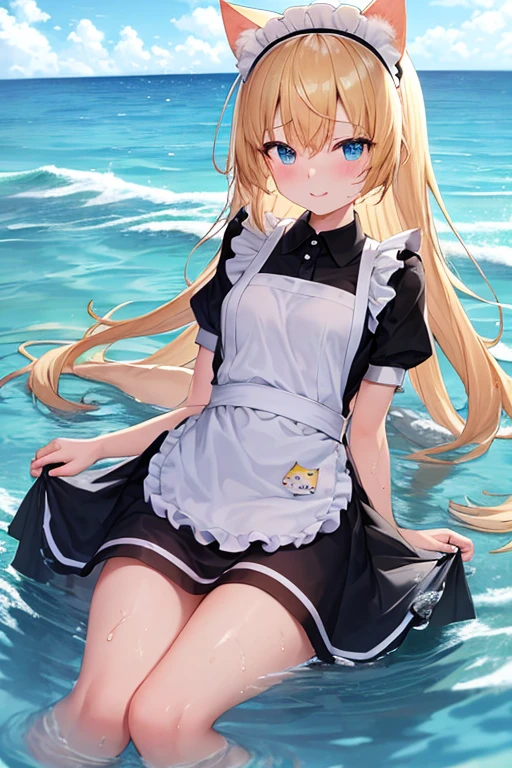(Super best quality)(Highest quality)(Attention to detail)
Maid clothes, White apron, Headband, (Fashionable clothes)
Gothic Dress, ribbon, Maid clothes, (白と黒のMaid clothes), Normal collar, Classic, Short sleeve, スカートLong
海, Beach, (Wave, Wave打ち), 高Wave, 荒Wave, In the water, (Waterlogged), Water Play, 激しいWave
((Even my clothes are wet 1.1))((Even my clothes are soaked in water)), (Water drop 1.1), Soaking wet, ((Deep water depth)) ((Deeply immersed))
Blonde, Blue Eyes, Cat ear, cute, Naughty, The best smile, Water droplets all over the body((全身にWater drop 1.1)), Long, Water drops on my arms, Water drips from the clothes, Small breasts, Less exposure, Floating offshore, The clothes are sinking, Submersion, Wave乗り