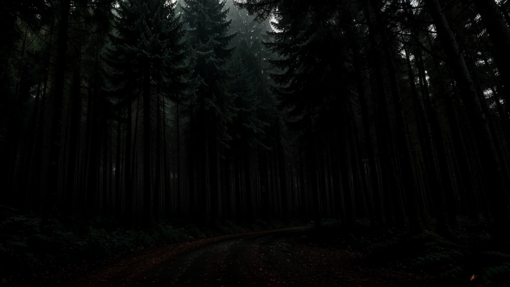 dark wide forest raining at night