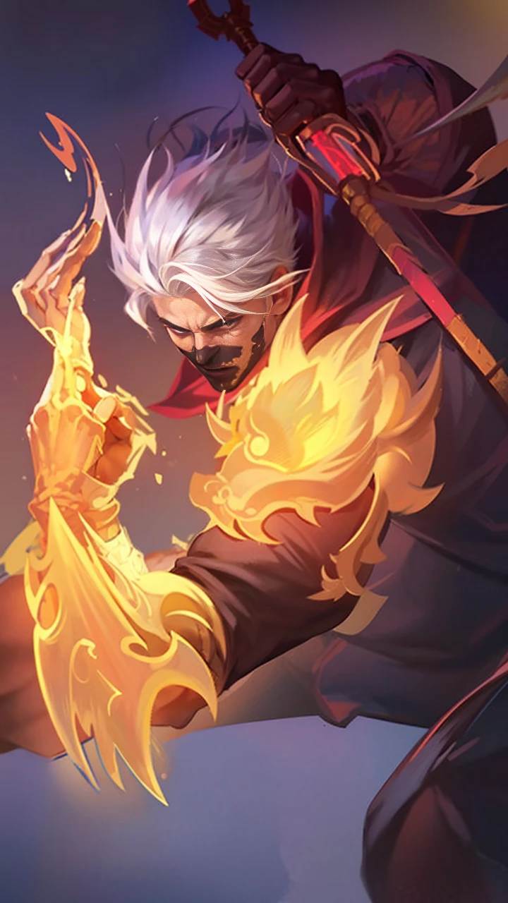 a guy in a white suit and red scarf holding a sword, son of sparda, handsome guy in demon slayer art, Best quality, masterpiece, detailed skin texture, detailed clothes texture, detailed face, super detail, 8k, intricate detail, 1 boy, The color doesn't change, Muscle guy, 1 guy.
