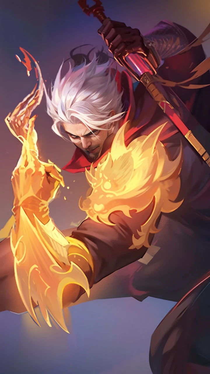 a guy in a white suit and red scarf holding a sword, son of sparda, handsome guy in demon slayer art, Best quality, masterpiece, detailed skin texture, detailed clothes texture, detailed face, super detail, 8k, intricate detail, 1 boy, The color doesn't change, Muscle guy, 1 guy.
