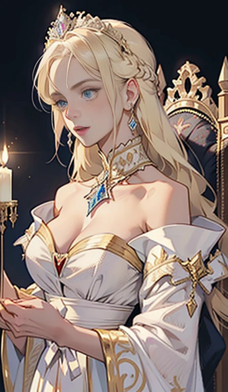 masterpiece, ultra detailed, 8K Portrait, Raw photo, a portrait photo of, Highly detailed face, beautiful and meticulous eyes, ((Fantasy)), beautiful woman, (((expressionless))), (((Mature look))), (((goddess))), tall, extra long blond messy hair, gentle face, (((skin as white as pearl))), (((white silk long cloak))) Fluttering in the wind, (((golden staff))), bare foot, Midday Sun, Hyper realistic, Body model, medium breasts, Beautiful breasts, Long legs, in heaven, lie down on the couch, Ambient lighting, Shadow details, Camera focus on face, strong breeze, Light fog