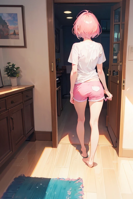 Generates an anime girl showing her legs with flat shoes showing her nipples