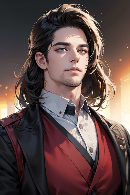(best quality,4k,8k,highres,masterpiece:1.2),ultra-detailed,(realistic,photorealistic,photo-realistic:1.37),30 year old man,3 day beard,handsome anime,portraits,strong,masculine,dark hair,sharp jawline,mesmerizing eyes,perfectly styled hair,cool anime outfit,confident expression,vibrant colors,dynamic lighting, CEO and expression smile in love.