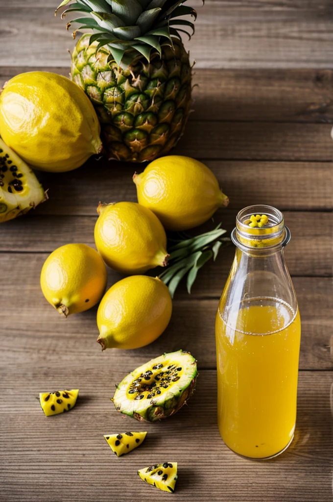 Nectar in a plastic bottle that has a pineapple and passion fruit flavor with a label that says great temptation