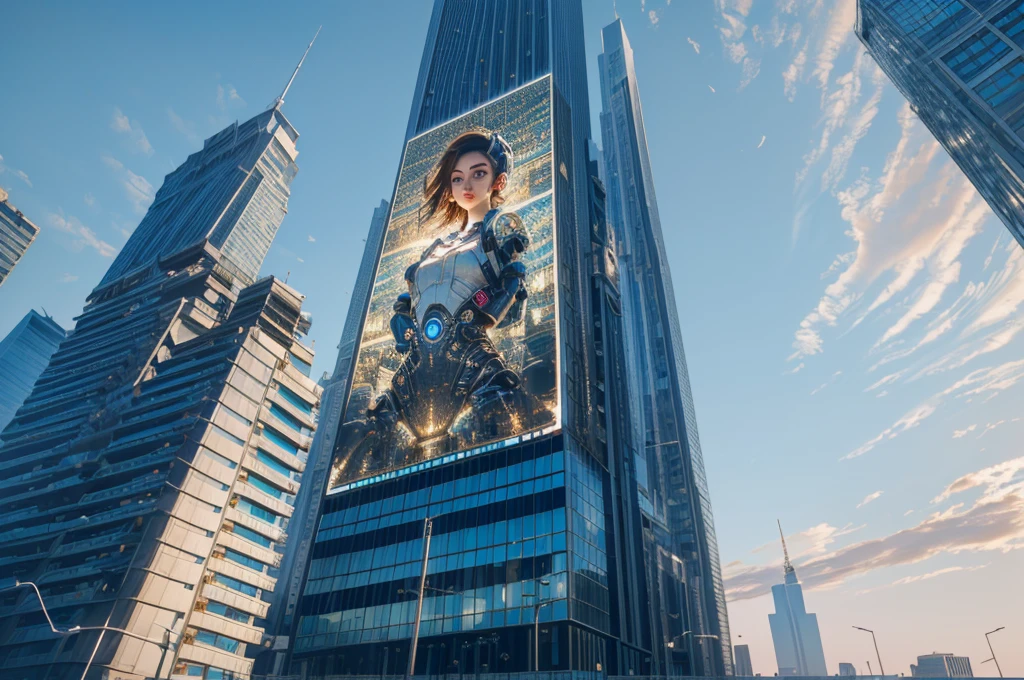 arafed image of girl a building, highly detailed giantess shot, highly detailed vfx portrait of, perched on a skyscraper, extremely detailed giantess shot, pixels huh, giantess, pixels, inspired by Scott Listfield, megatall building, giant led screens, macro giantess, giant video screens, chell from portal