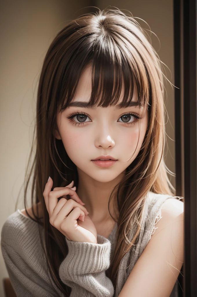 NSFW images、((night、real light、highest quality、8K image、masterpiece:1.3))、非常にdetailed eyes、highly detailed face、Highly detailed skin texture、(Beautiful girl with normal body type:1.2)、(light brown hair:1.3)、naked、nude、(small nipples:1.2)、sexy、lie on the bed、Narrow waist、thin thighs、look at the viewer、blush cheeks、super detailed face、detailed eyes、with bangs、(dark eyeliner:1.1)、long eyelashes、Happiness、A big smile、Hotel room、indirect lighting、Bedroom、Lie down with your legs open