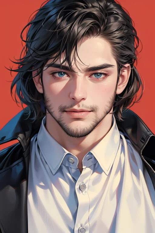(best quality,4k,8k,highres,masterpiece:1.2),ultra-detailed,(realistic,photorealistic,photo-realistic:1.37),30 year old man,3 day beard,handsome anime,portraits,strong,masculine,dark hair,sharp jawline,mesmerizing eyes,perfectly styled hair,cool anime outfit,confident expression,vibrant colors,dynamic lighting, CEO and expression smile in love.
