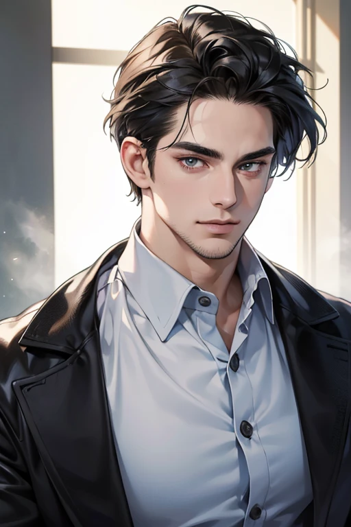 (best quality,4k,8k,highres,masterpiece:1.2),ultra-detailed,(realistic,photorealistic,photo-realistic:1.37),30 year old man,3 day beard,handsome anime,portraits,strong,masculine,dark hair,sharp jawline,mesmerizing eyes,perfectly styled hair,cool anime outfit,confident expression,vibrant colors,dynamic lighting, CEO and expression smile in love.