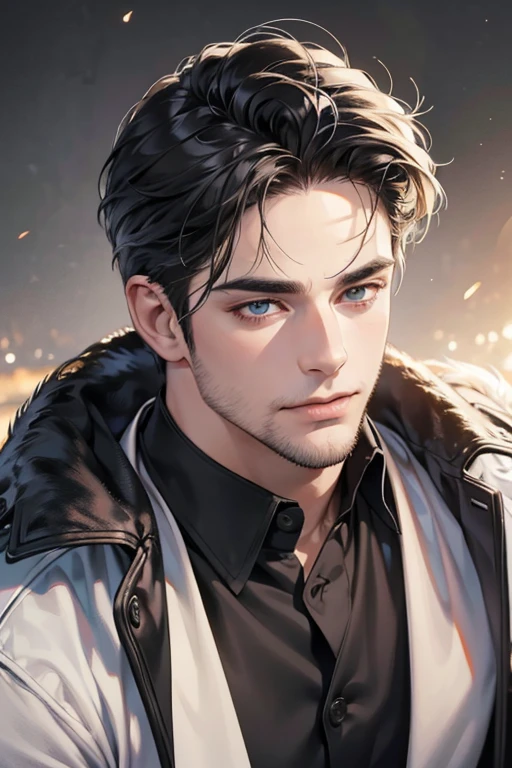 (best quality,4k,8k,highres,masterpiece:1.2),ultra-detailed,(realistic,photorealistic,photo-realistic:1.37),30 year old man,3 day beard,handsome anime,portraits,strong,masculine,dark hair,sharp jawline,mesmerizing eyes,perfectly styled hair,cool anime outfit,confident expression,vibrant colors,dynamic lighting, CEO and expression smile in love.
