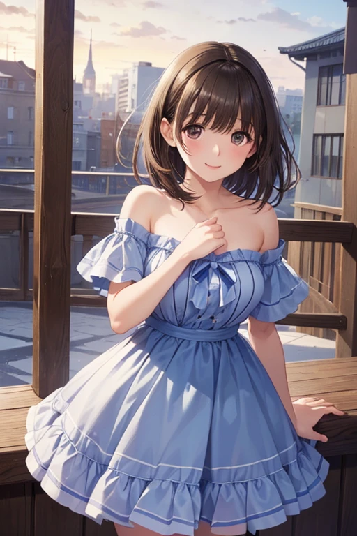 Highest quality, Tabletop, Beautiful mature woman、Beautiful Face、a woman with a strong will、Summer Dresses、Brown haired、Brown eyes、Short Hair、Like the whole body、Downtown、night、Small eyes、Full body shot from above