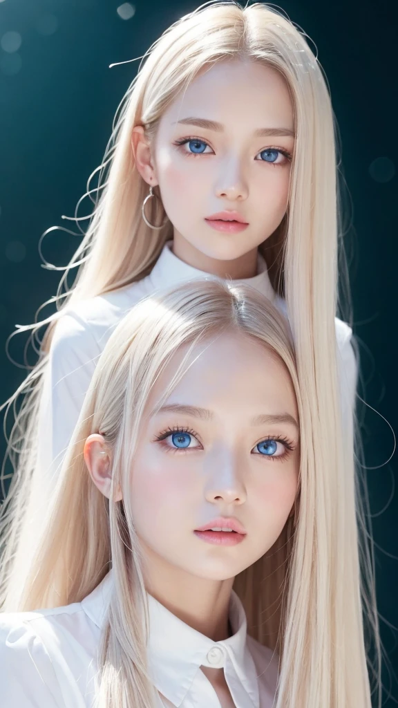 forehead、Big Breasts、Northern Europe、Russia、beautiful girl、Platinum Blonde Hair、Blouse with collar and sleeves、Straight long hair、Hitting the face and front of the eyes、Big blue eyes、Northern Europeの若者、Perfect body、White tendons、Glowing Skin、Young and beautiful skin、A perfect and beautiful little face、Bright makeup、Pale pink lips、Bright expression、-yeld gilipstick、Viewer's vision、Golden Hour Lighting、Bokeh Atmosphere Perspective、detailed、Movie Light、複雑なdetailed、High resolution、 フェイスデザインのdetailedな特徴、Attention to detail、Clear focus、Smoothness、{{masterpiece}}