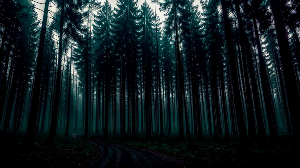 dark wide forest raining at night