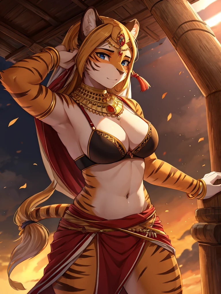 loincloth , Indian Style bra , Ancient India , A strong wind is blowing , Kathakali , motion blur , Brown Skin , plump , (Bengal Tiger:0.9) , Kama Sutra , moist