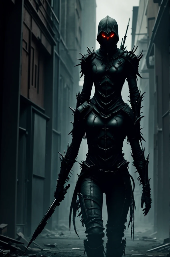 Create a personification of the infection, something that is symbolic and visually striking, as a dark and menacing figure that stalks the protagonist.