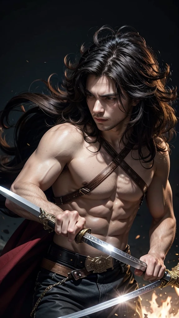 Male character with big hair and sword