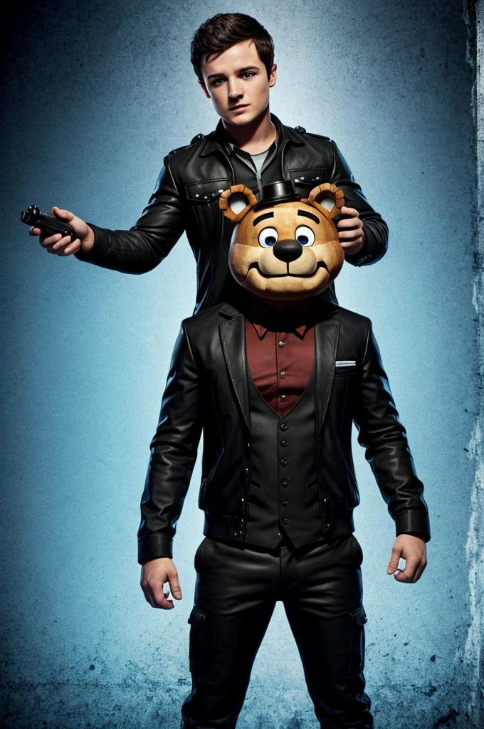 Josh Hutcherson surrounded by five nights at Freddy’s characters