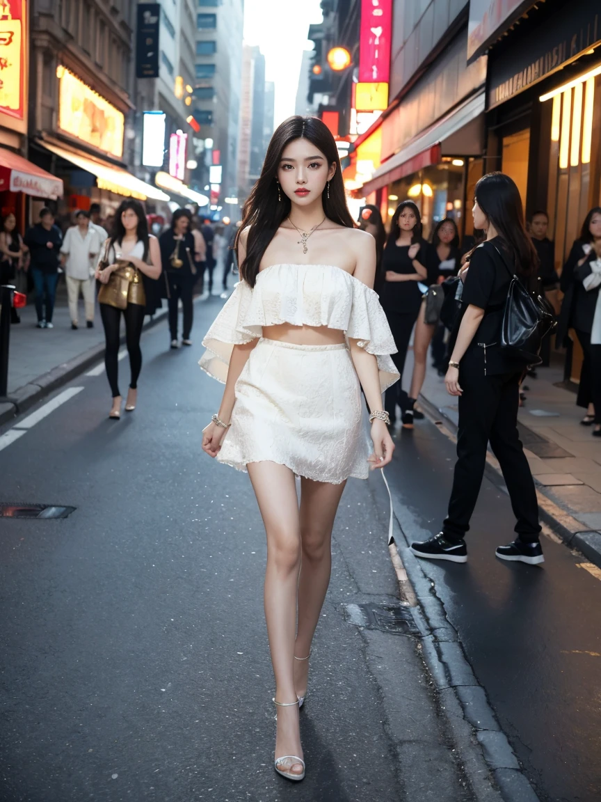 Highest quality,masterpiece,Ultra-high resolution,(Actual:1.4),Original photo,Ultra-high resolution,real,Surrealism 8k,1 Girl,expensive,Long legs,Exquisite makeup,Fashionable clothes,Elegant clothing,Young and energetic,Outdoor during the day,Walking Street,Street Photography,Super cool,model
