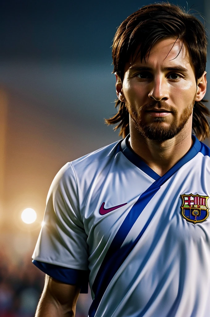 Create me a wallpaper of Messi in the toga of Jesus