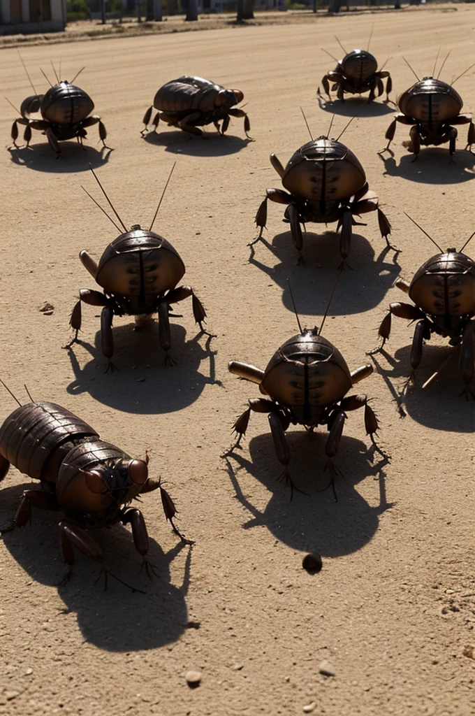 I need four cockroaches in soldier suits facing forward with weapons