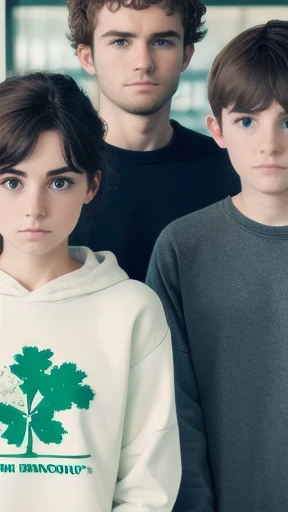 group of young Irish gathered in sweatshirts, focus on face