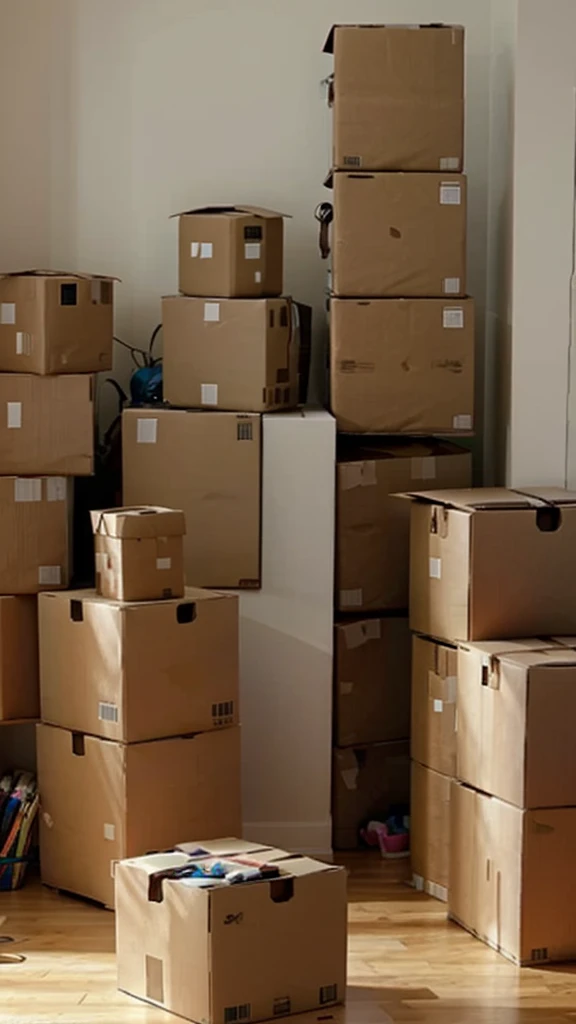 People with all the clutter of boxes when moving