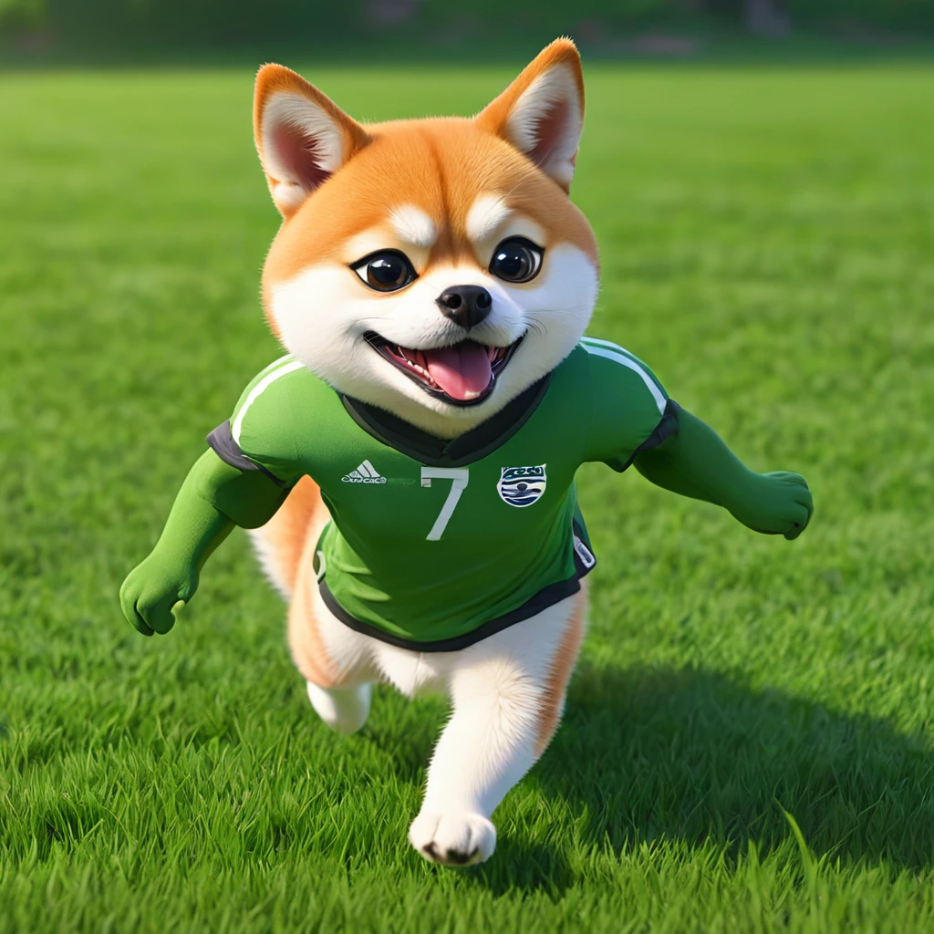 Pepe the frog,football,cats,shiba inu dog,cute,playing,field,green grass,fluffy,cartoon,colorful,vibrant,dynamic,playful,whimsical,quirky,adorable,best quality,4k,8k,highres,masterpiece:1.2,ultra-detailed,realistic,photorealistic,photo-realistic:1.37,soft lighting,vivid colors,highly detailed,illustration