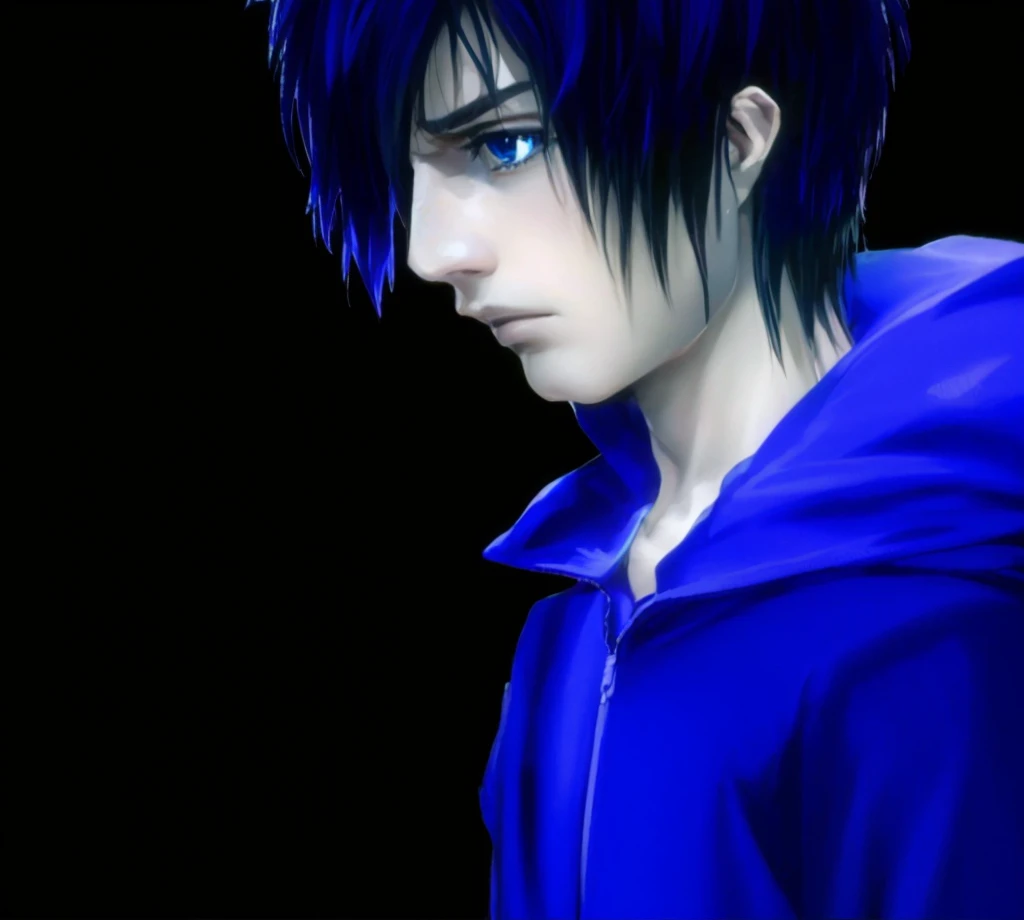 high-quality textures, 4K, realistic anime, perfects eyes,  boy,  boy, masculine, navy blue hair.