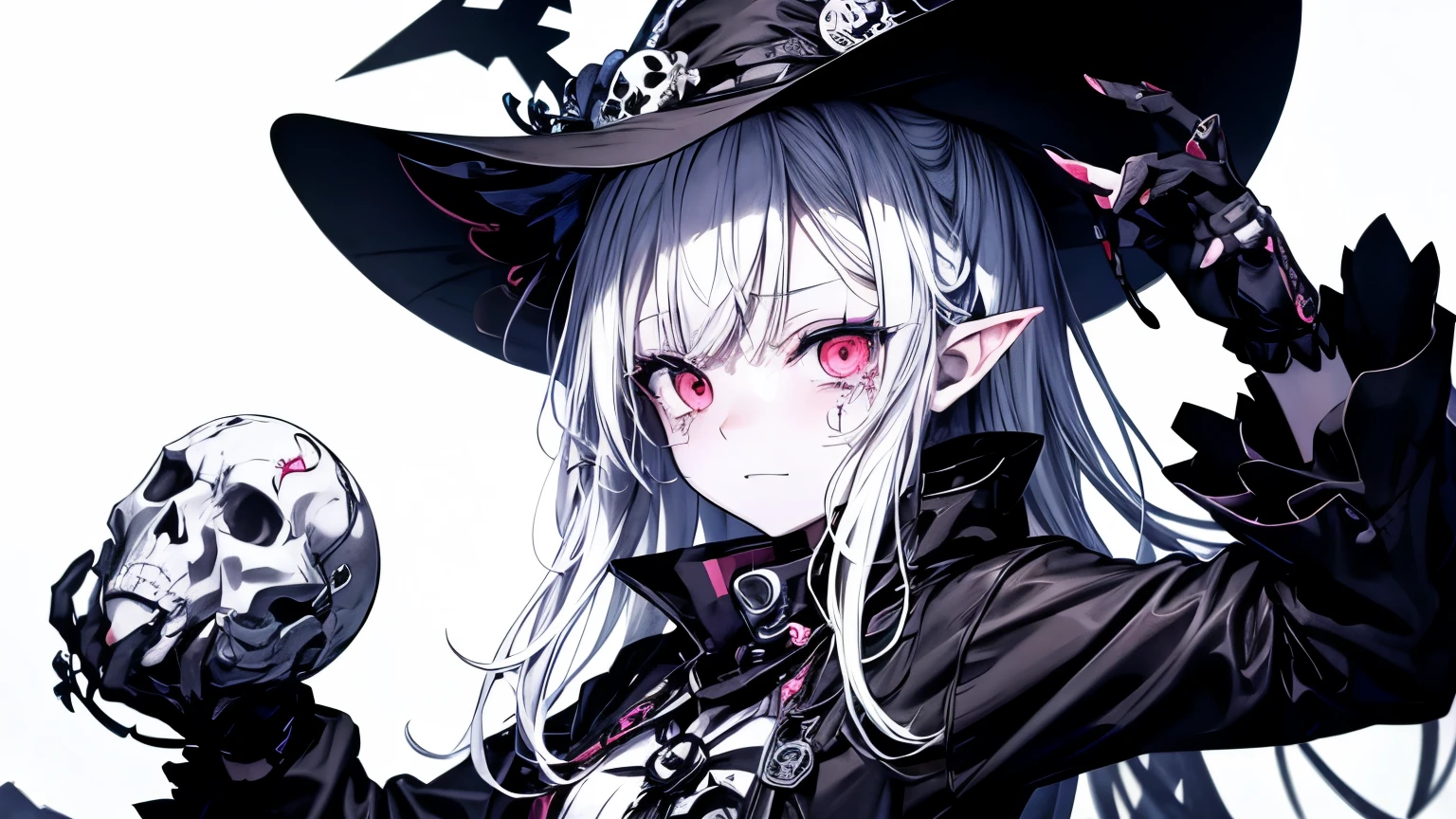 目を閉じる、胸に手を、悲しむ、tears,anime zombie witch design, crossbones, skulls, street wear design, pro vector, Horror style, full design, 6 colors only, solid colors, no shadows, full design, sticker, bright colors, white background.