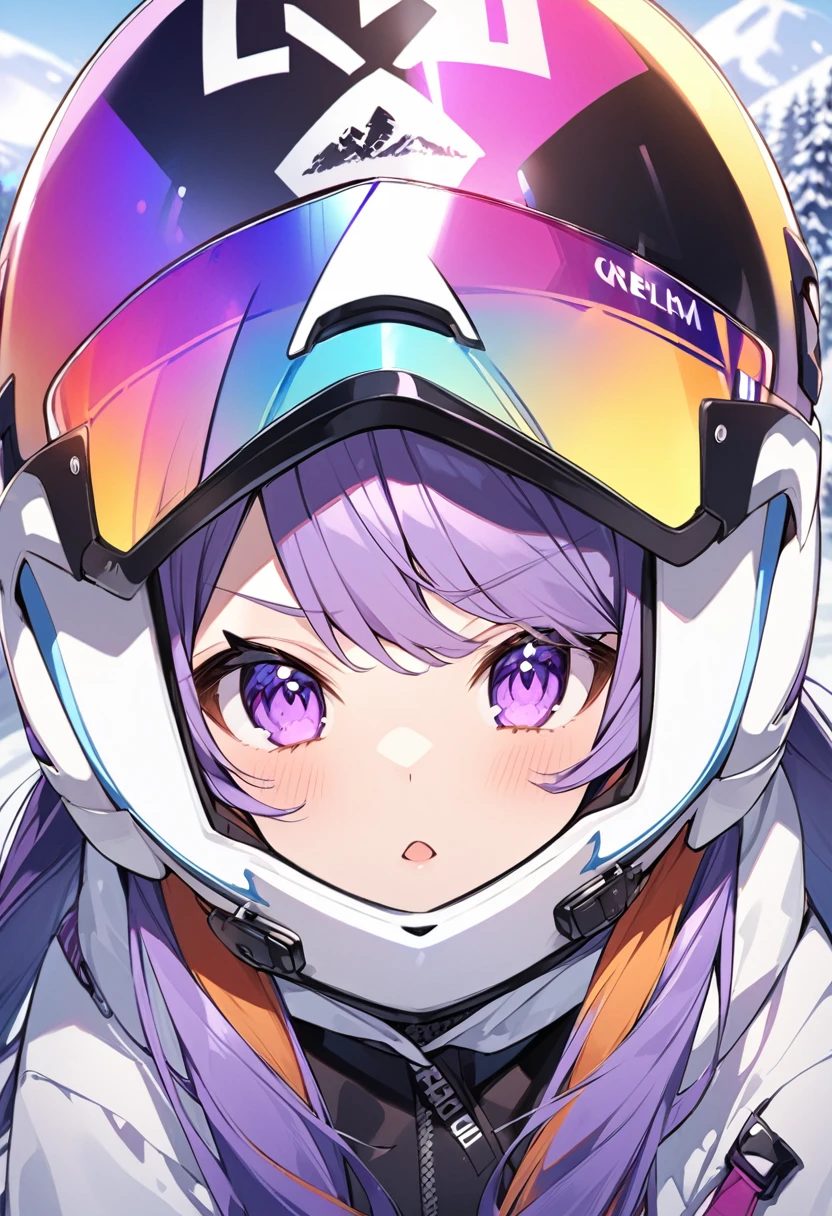 Keito。Purple Eyes。female。Purple Hair。Helmet。Ski