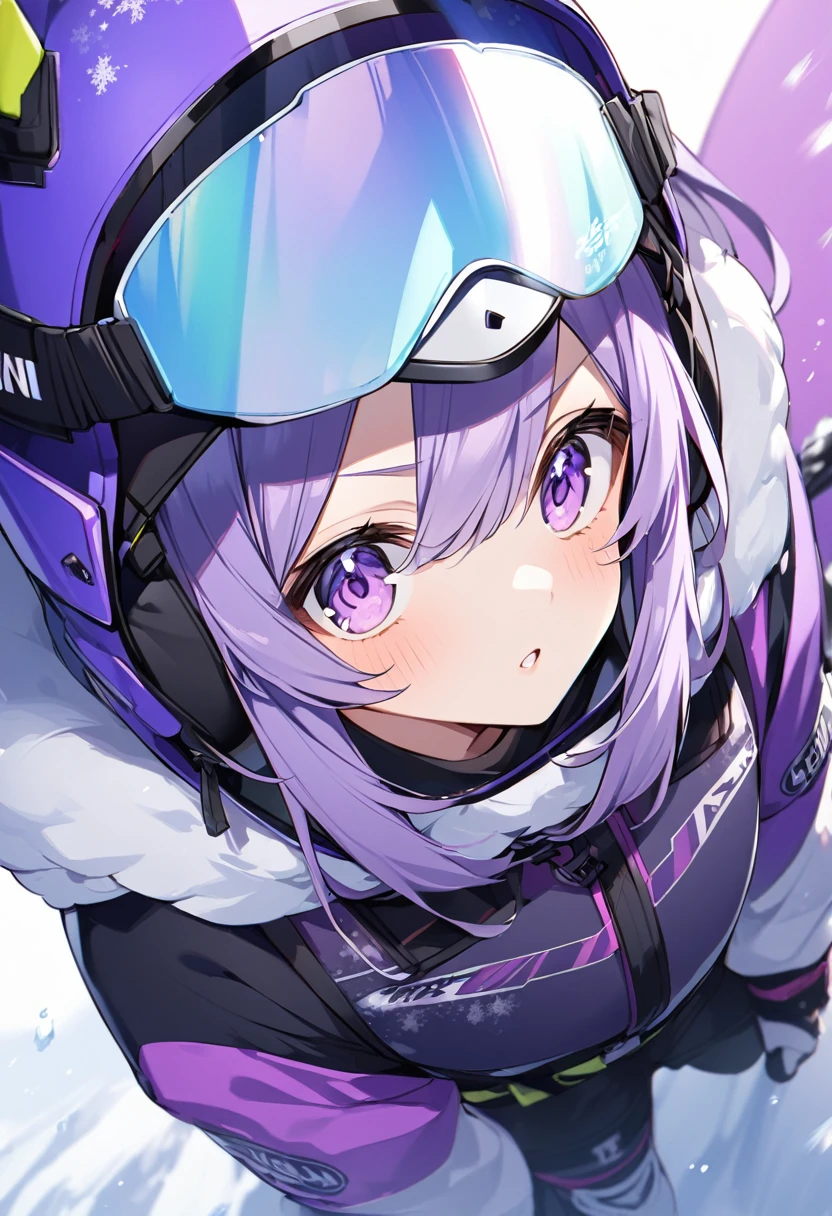 Keito。Purple Eyes。female。Purple Hair。Helmet。Ski