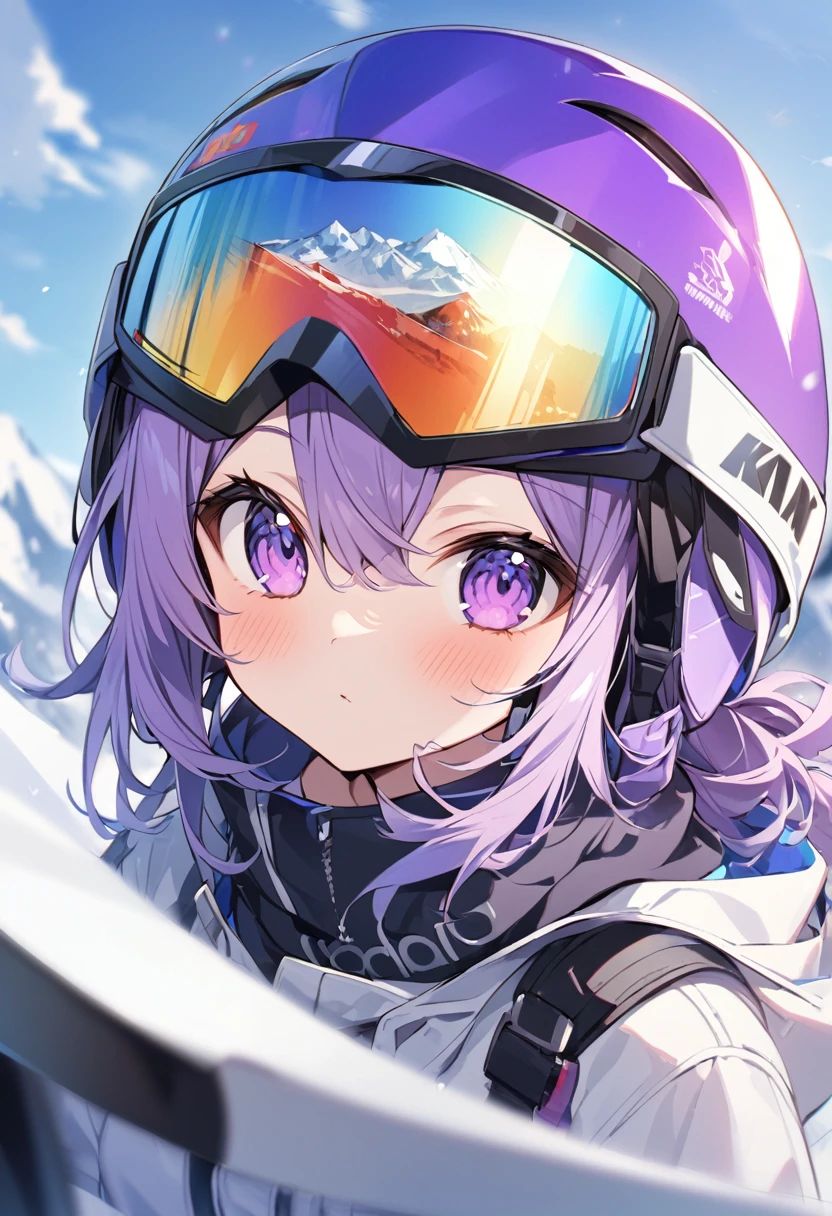 Keito。Purple Eyes。female。Purple Hair。Helmet。Ski