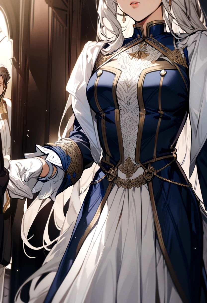 1girl, long hair, noble clothes, military uniform, white gloves,