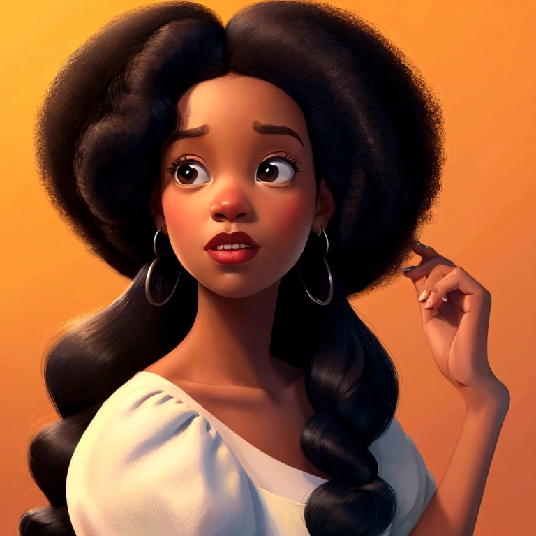 A film inspired by Disney Pixar (YOUNG BLACK GIRL WITH LONG BLACK CURLY HAIR) The scene is in the distinctive PIXAR style art, PROFESSIONAL style