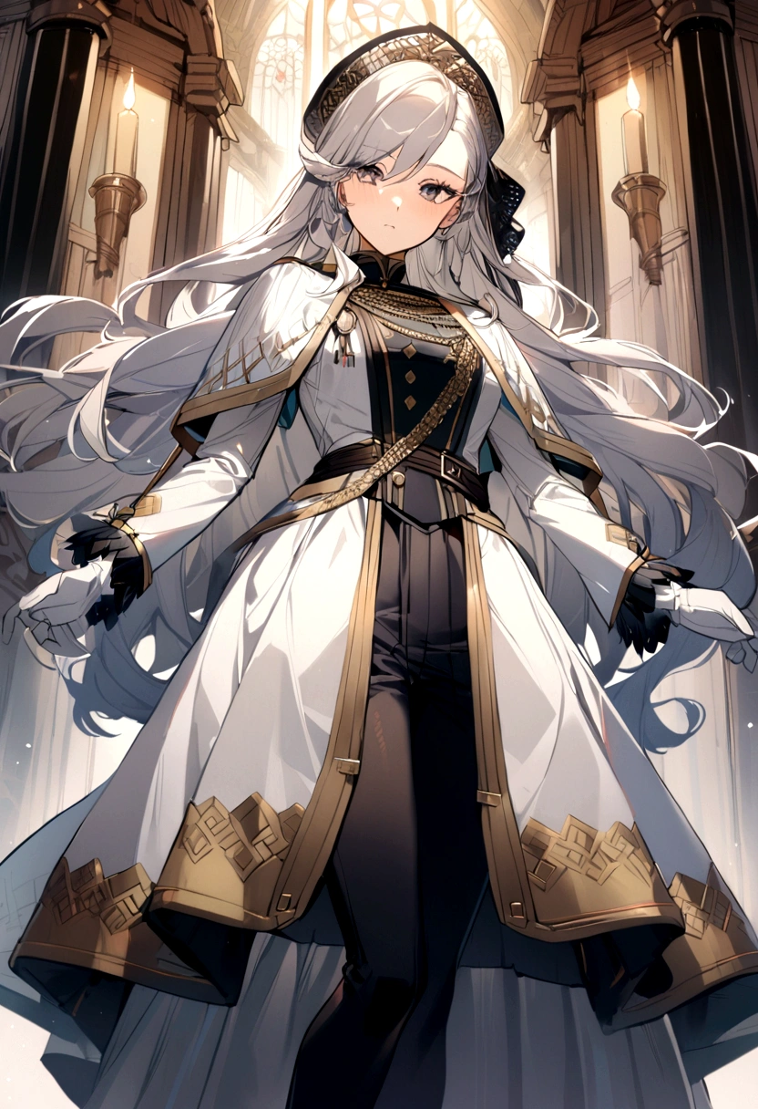 1girl, long hair, noble clothes, military uniform, white gloves,