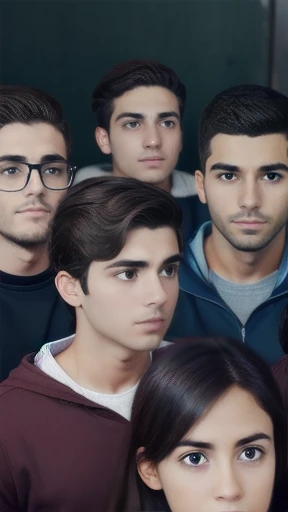 group of young jew gathered in sweatshirts, focus on face