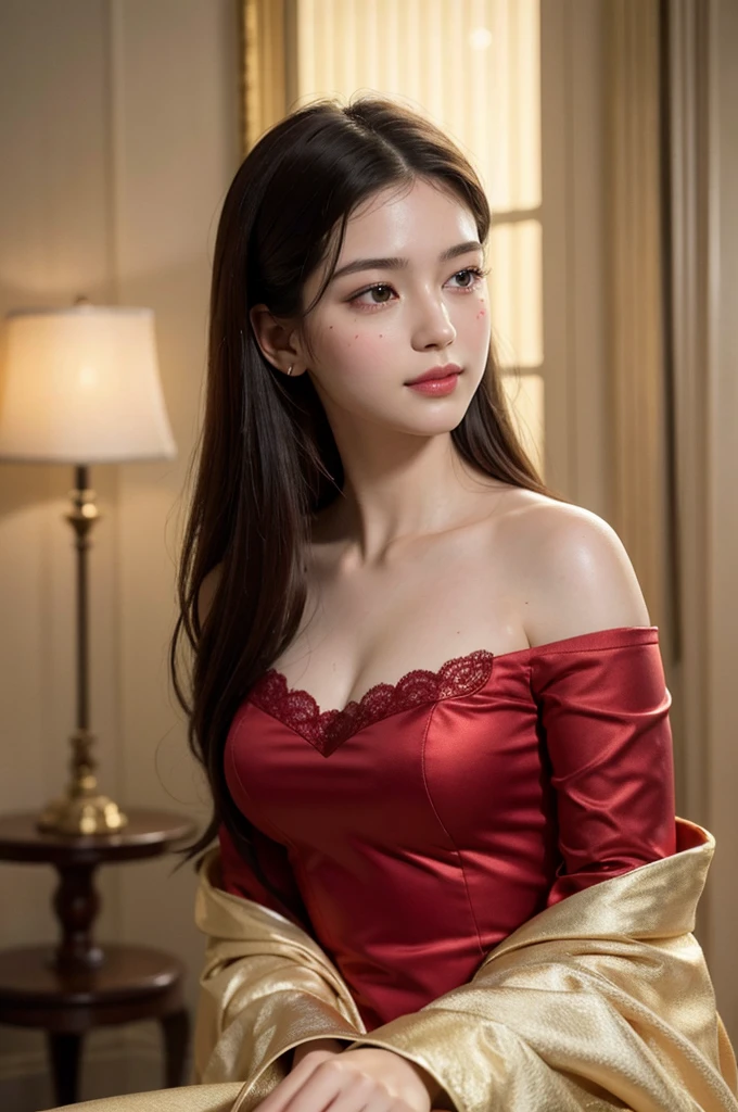 (8K), (highest quality: 1.2), (realistic), (realistic: 1.37), ultra high resolution, 1 girl, cute, smile, closed mouth, beautiful details, beautiful nose, whole body, wet hair, giant dulcefo, pork, 
(((There is a bright red scar running down his left cheek.))) Just stay,  Within 12 years, Natural black hair, Bright green eyes, Vintage Neoclassicism, Slender and elegant, beautiful, Candlelight in a palace-like atmosphere, Ultra-sharp focus, Realistic shots, Regency Women&#39;s Clothing, Jane Austen, Quartic colors (scar:1.4)