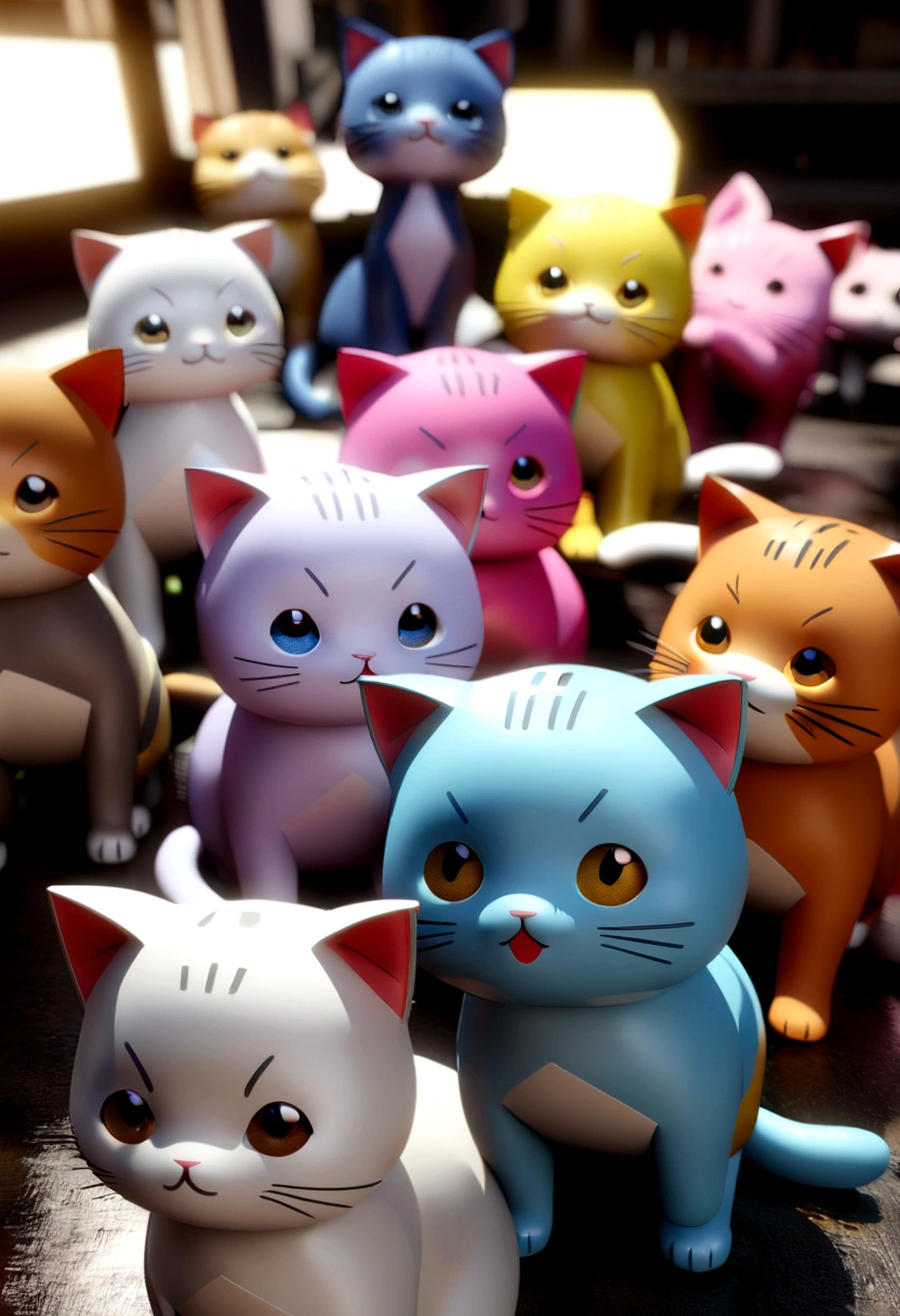 Several cute kittens of different colors are lined up, Each kitten has small paws, As if beckoning wealth, Adorable digital art, Cute cat, cute cat, Cute cartoon characters, Detailed digital art, cute catの写真, Intricate details, 3D Rendering, Blender, OC Renderer, Attention to detail, 8K, Studio Lighting