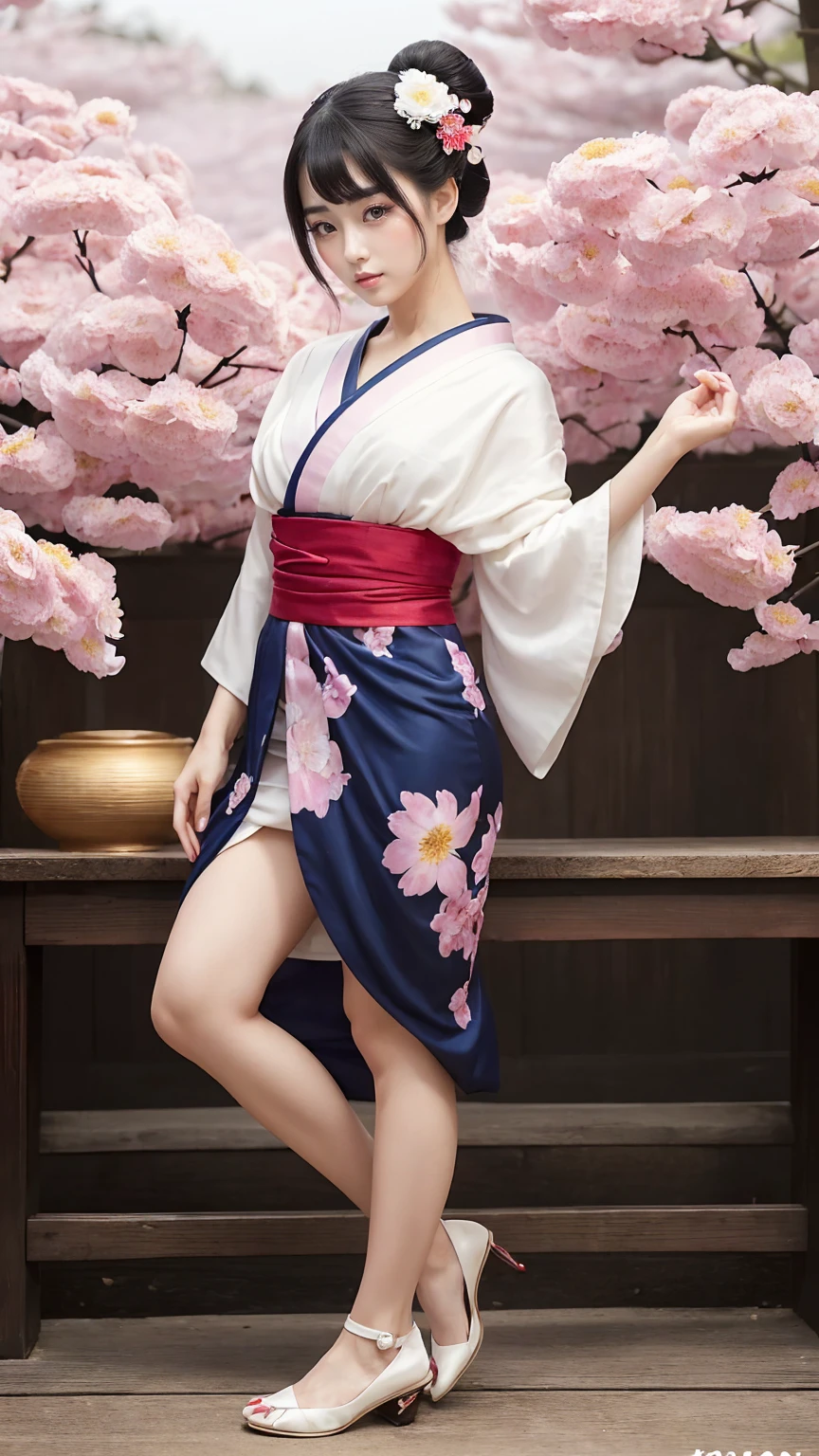 (((Full body angle:1.5)))、(((Beautiful posture full body photo)))、Takageta、White tabi、Anime Style、(((Takagetaで歩く芸者:1.5)))、(((Beautiful appearance)))、A woman in her 40s wearing a kimono with a beautiful flower hair ornament, Geisha Makeup, Portrait of a Geisha画, Geisha Makeup, Cute face、Thin eyebrows、Portrait of a Geisha, Beautiful geisha, Japanese Geisha, Glamorous and sexy geisha, Beautiful geishaの肖像画画, Portrait of a Geisha, Geisha hairstyle, remarkable Geisha Makeup