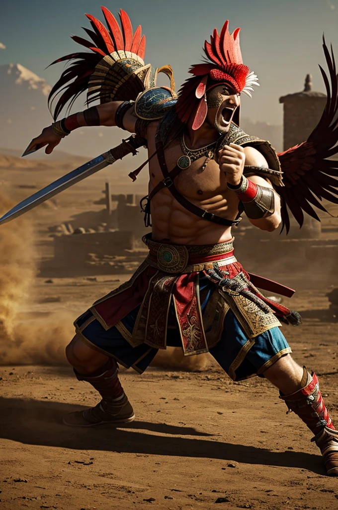 rooster fighting warrior with weapons, Like a god