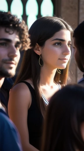group of young Judaean people gathered, focus on faces.