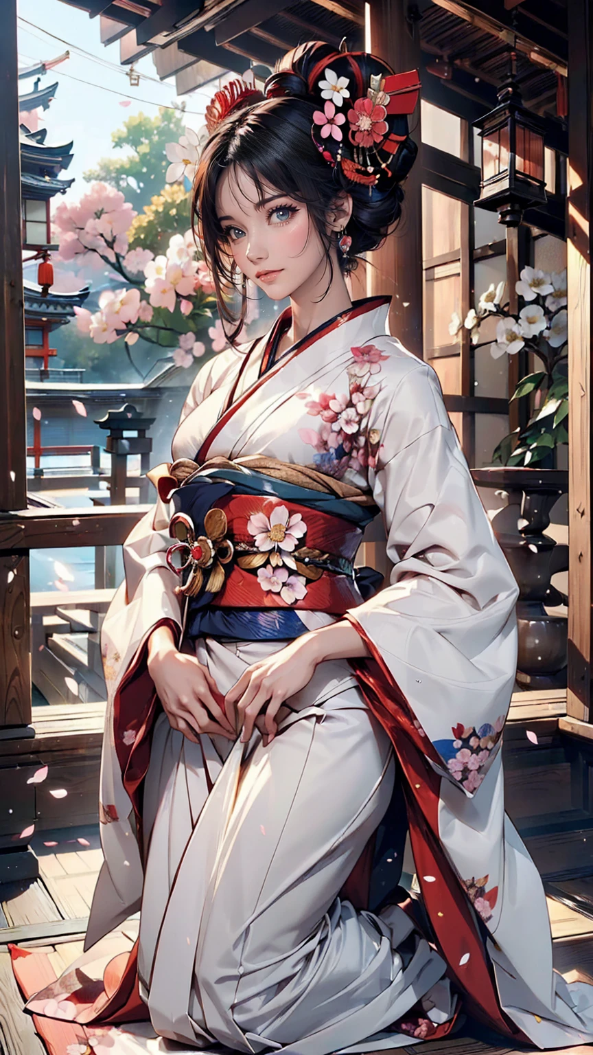 (((Full body angle:1.5)))、(((Beautiful posture full body photo)))、Takageta、White tabi、Anime Style、(((Takagetaで歩く芸者:1.5)))、(((Beautiful appearance)))、A woman in her 40s wearing a kimono with a beautiful flower hair ornament, Geisha Makeup, Portrait of a Geisha画, Geisha Makeup, Cute face、Thin eyebrows、Portrait of a Geisha, Beautiful geisha, Japanese Geisha, Glamorous and sexy geisha, Beautiful geishaの肖像画画, Portrait of a Geisha, Geisha hairstyle, remarkable Geisha Makeup