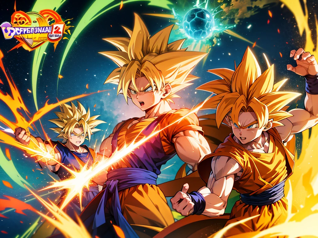 Create an image of Goku transformed into Super Saiyan 3, with green eyes, from the anime Dragon Ball Z
