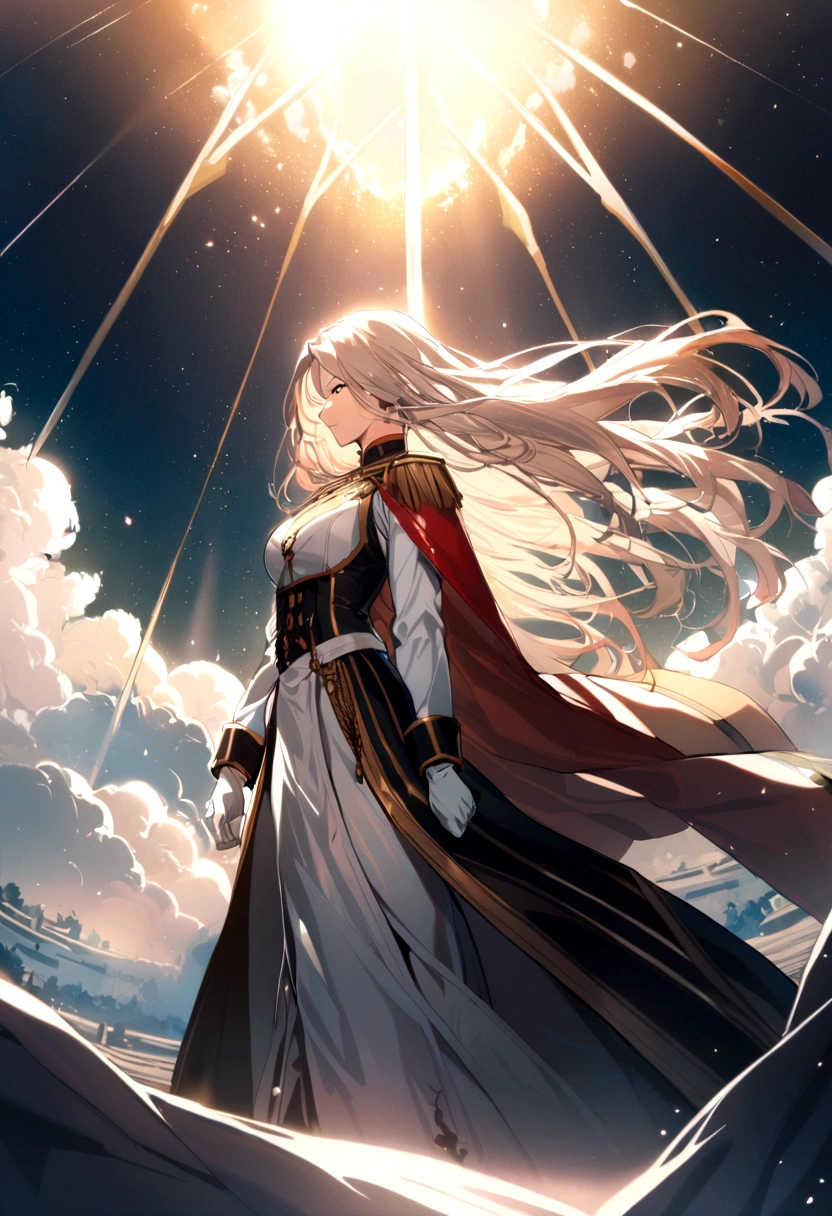 1girl, long hair, noble clothes, military uniform, white gloves,