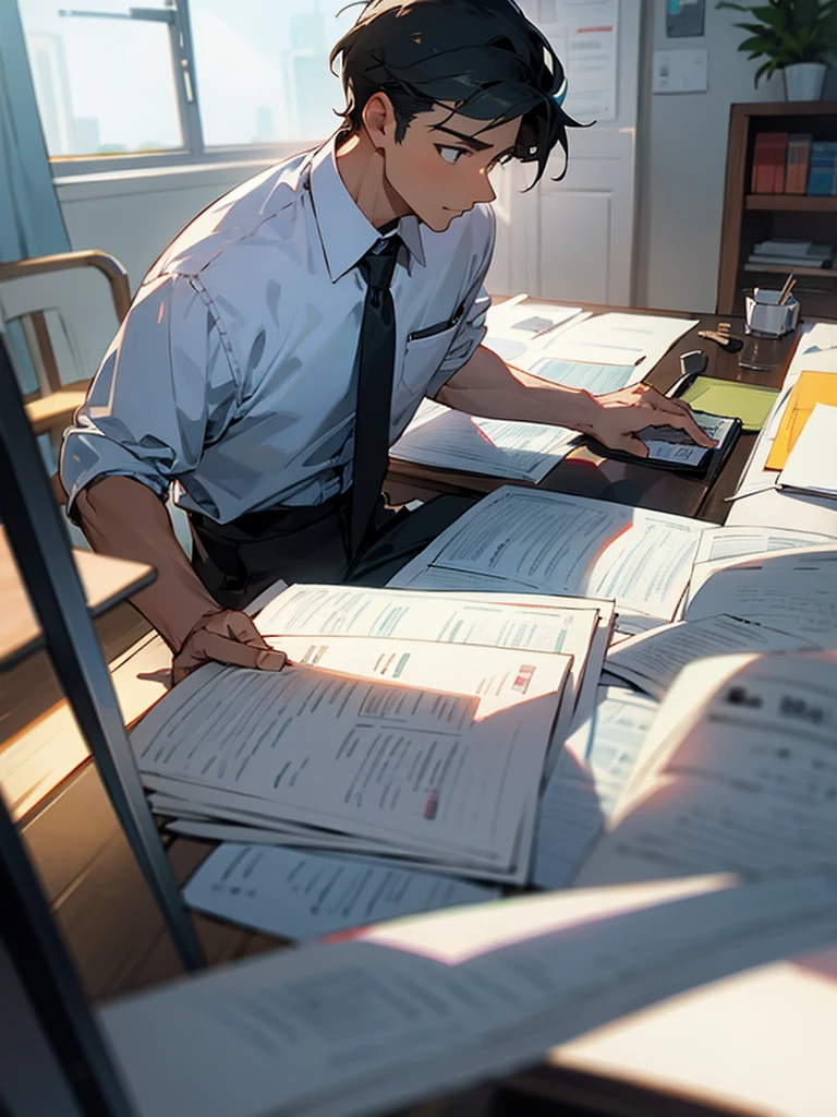 A man working from indoors